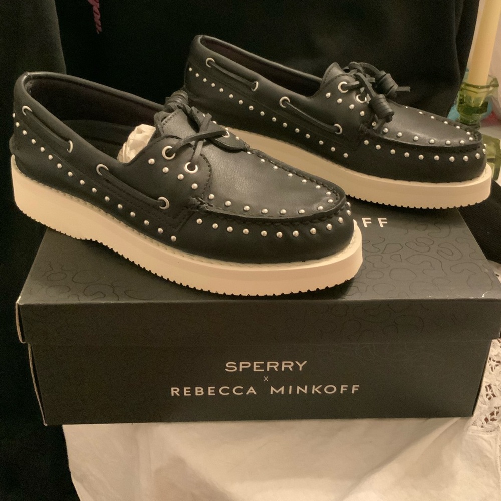 Sperry x Rebecca Minkoff Black Leather Sneakers with White Soles